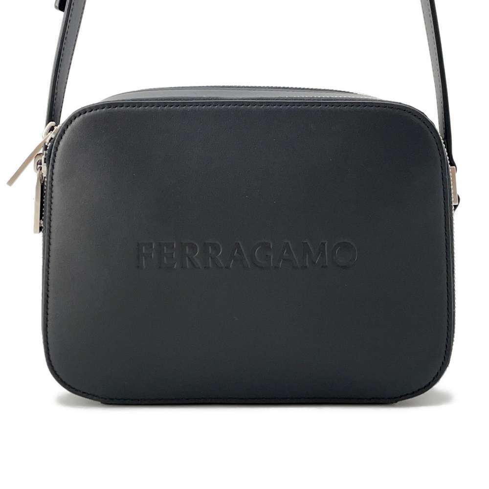 Salvatore Ferragamo Shoulder Bag Camera Case Calf Leather Black